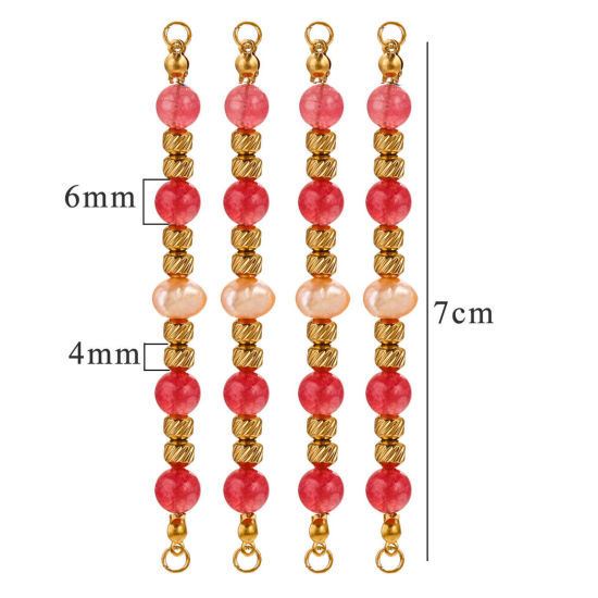 Imagen de 1 Unidad Enchapado al Vacío 304 Acero Inoxidable & Gema Conectores Dijes Colgantes Ronda Chapado en Oro de 18K Fucsia Con Cuentas 7.5cm