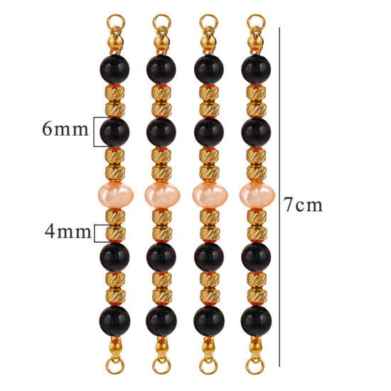 Imagen de 1 Unidad Enchapado al Vacío 304 Acero Inoxidable & Gema Conectores Dijes Colgantes Ronda Chapado en Oro de 18K Negro Con Cuentas 7.5cm