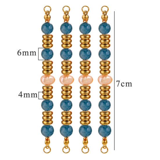Imagen de 1 Unidad Enchapado al Vacío 304 Acero Inoxidable & Gema Conectores Dijes Colgantes Ronda Chapado en Oro de 18K Azul Con Cuentas 7cm