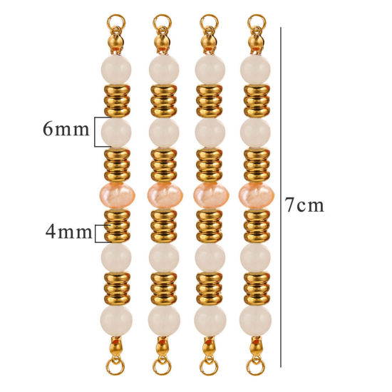 Imagen de 1 Unidad Enchapado al Vacío 304 Acero Inoxidable & Gema Conectores Dijes Colgantes Ronda Chapado en Oro de 18K Blanco Con Cuentas 7cm