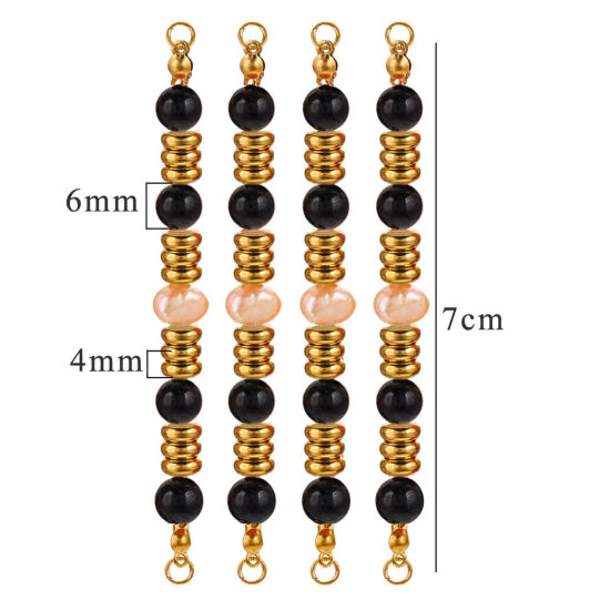 Imagen de 1 Unidad Enchapado al Vacío 304 Acero Inoxidable & Gema Conectores Dijes Colgantes Ronda Chapado en Oro de 18K Negro Con Cuentas 7cm