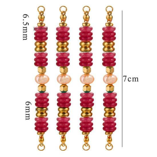 Imagen de 1 Unidad Enchapado al Vacío 304 Acero Inoxidable & Gema Conectores Dijes Colgantes Rueda Chapado en Oro de 18K Fucsia Con Cuentas 7.2cm