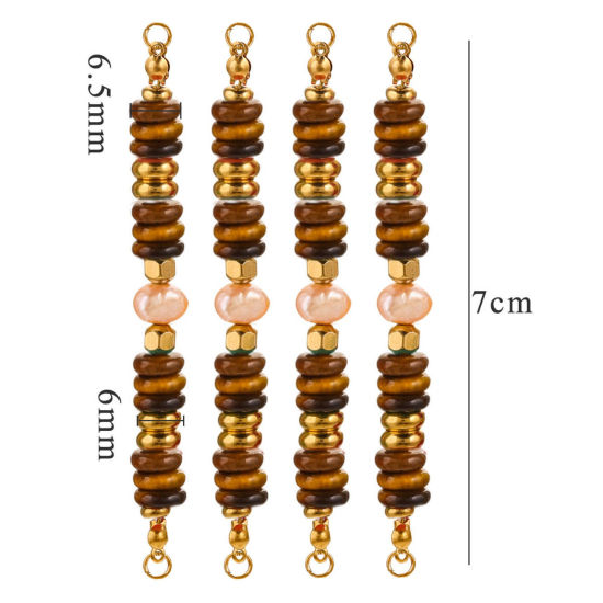 Imagen de 1 Unidad Enchapado al Vacío 304 Acero Inoxidable & Gema Conectores Dijes Colgantes Rueda Chapado en Oro de 18K Marrón Con Cuentas 7.2cm