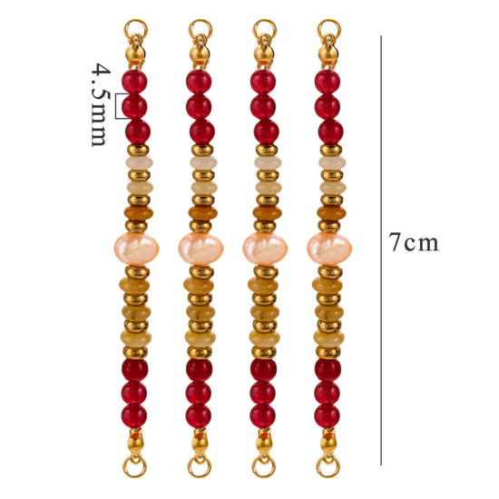 Imagen de 1 Unidad Enchapado al Vacío 304 Acero Inoxidable & Gema Conectores Dijes Colgantes Ronda Chapado en Oro de 18K Color de Vino Tinto Con Cuentas 8cm