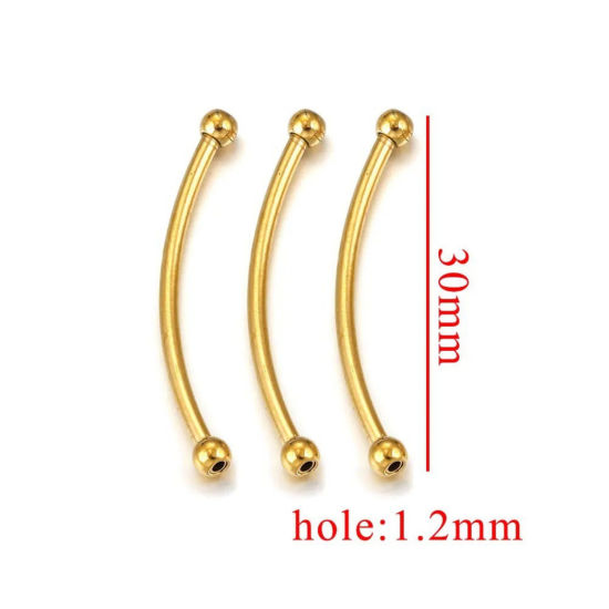 Picture of 5 PCs Vacuum Plating 304 Stainless Steel Beads For DIY Jewelry Making Curved Tube 18K Gold Plated 30mm x 4mm, Hole: Approx 1mm