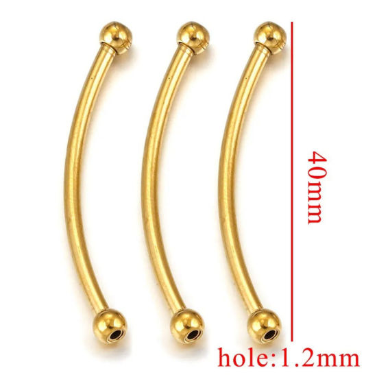 Picture of 5 PCs Vacuum Plating 304 Stainless Steel Beads For DIY Jewelry Making Curved Tube 18K Gold Plated 40mm x 4mm, Hole: Approx 1.2mm