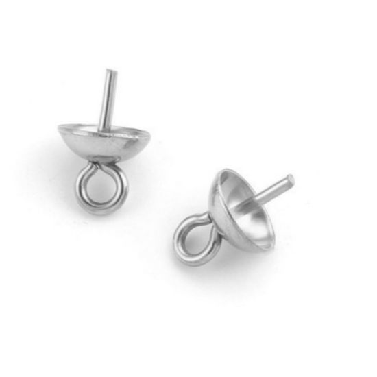 Image de 10 Pcs Bélière pour Perle en 304 Acier Inoxydable Argent Mat 8mm x 4mm, Épaisseur d'Aiguille: 0.7mm