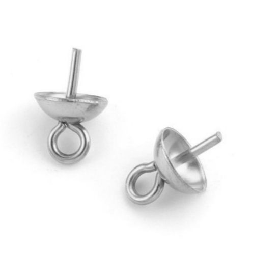 Image de 10 Pcs Bélière pour Perle en 304 Acier Inoxydable Argent Mat 7mm x 5mm, Épaisseur d'Aiguille: 0.7mm