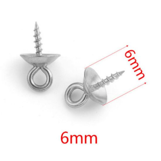 Picture of 10 PCs 304 Stainless Steel Pearl Pendant Connector Bail Pin Cap Silver Tone 10mm x 6mm, Needle Thickness: 1.2mm