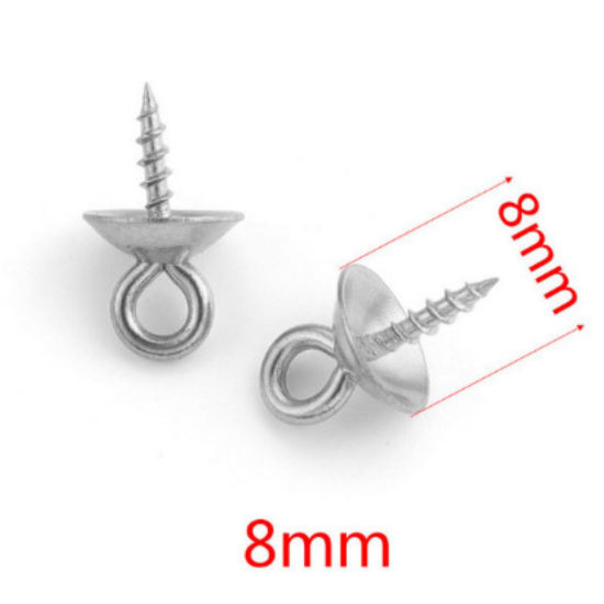 Picture of 10 PCs 304 Stainless Steel Pearl Pendant Connector Bail Pin Cap Silver Tone 10mm x 8mm, Needle Thickness: 1.2mm