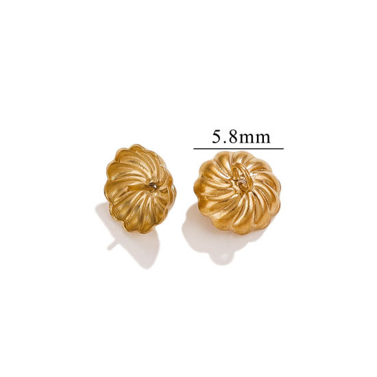 Picture of 10 PCs Vacuum Plating 304 Stainless Steel Pearl Pendant Connector Bail Pin Cap 18K Gold Plated 8mm x 6mm, Needle Thickness: 0.7mm