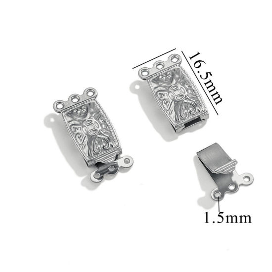 Picture of 10 PCs 304 Stainless Steel Layered Buckle Clasps For Stackable Multi-layer Necklace Bracelet Quadrilateral Copper Cash Coin Silver Tone 20mm x 10mm