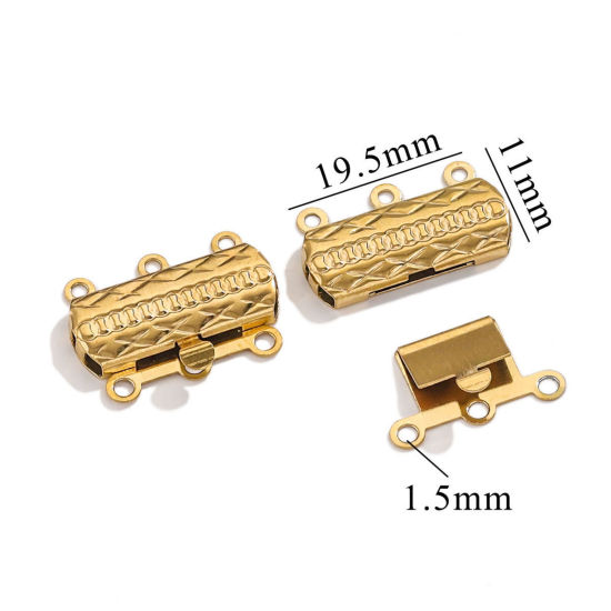 Picture of 10 PCs Vacuum Plating 304 Stainless Steel Layered Buckle Clasps For Stackable Multi-layer Necklace Bracelet Rectangle Grid Checker 18K Gold Plated 19.5mm x 15mm