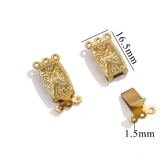 Picture of 10 PCs Vacuum Plating 304 Stainless Steel Layered Buckle Clasps For Stackable Multi-layer Necklace Bracelet Quadrilateral Copper Cash Coin 18K Gold Plated 20mm x 10mm