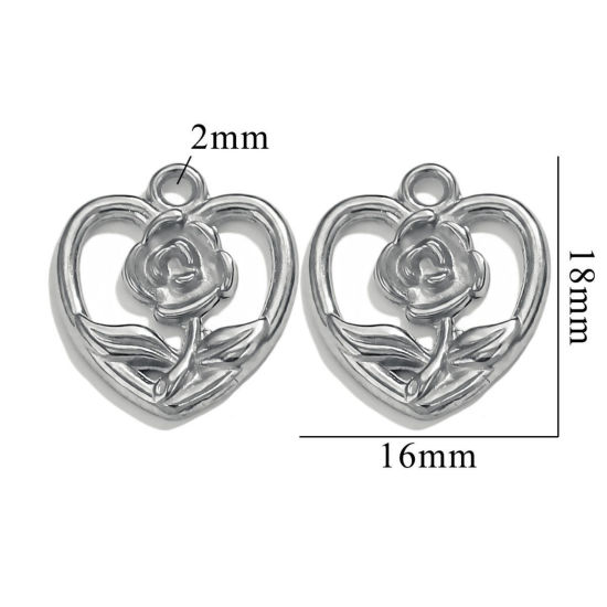 Image de 2 Pcs Breloques en 304 Acier Inoxydable La Saint Valentin Cœur Argent Mat Rose 18.5mm x 16mm