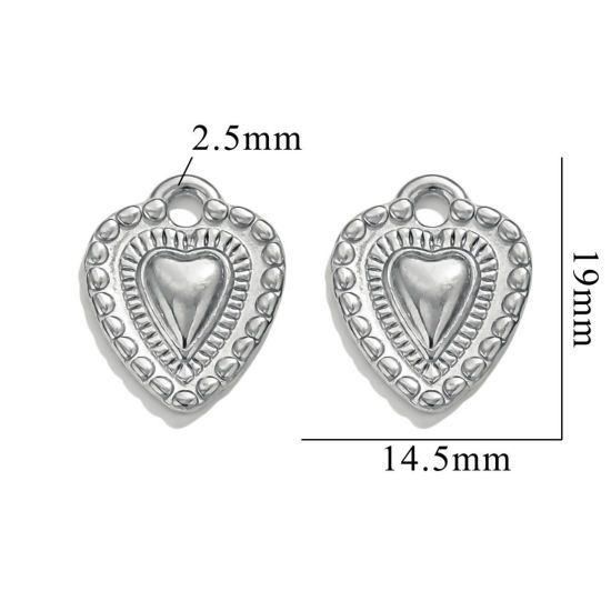 Image de 2 Pcs Breloques en 304 Acier Inoxydable La Saint Valentin Cœur Argent Mat 19.5mm x 15mm