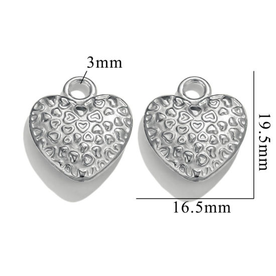 Image de 2 Pcs Breloques en 304 Acier Inoxydable La Saint Valentin Cœur Argent Mat 20mm x 17mm