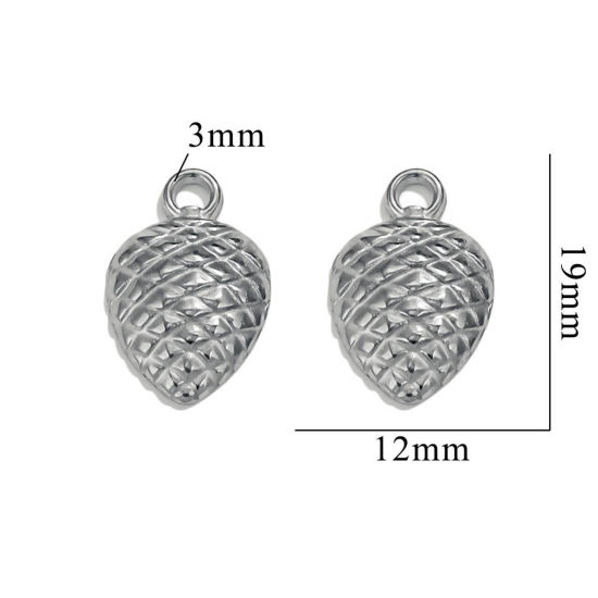 Image de 2 Pcs Breloques en 304 Acier Inoxydable Pomme de pin Argent Mat 19mm x 12mm