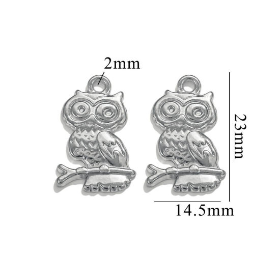 Image de 2 Pcs Breloques en 304 Acier Inoxydable Halloween Hibou Argent Mat 23mm x 15mm