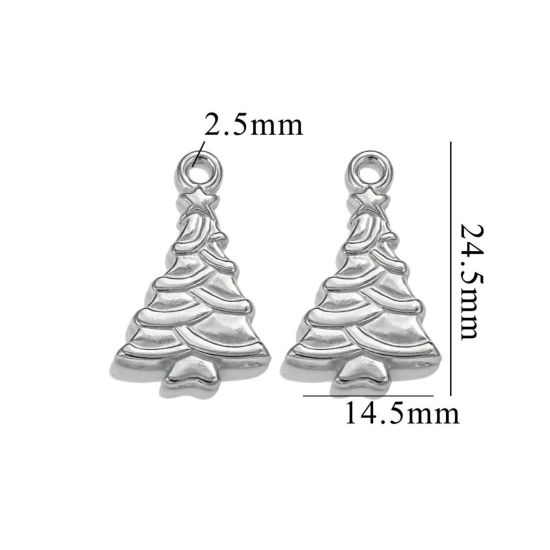 Image de 2 Pcs Breloques en 304 Acier Inoxydable Pin de Noël Argent Mat 25mm x 15mm