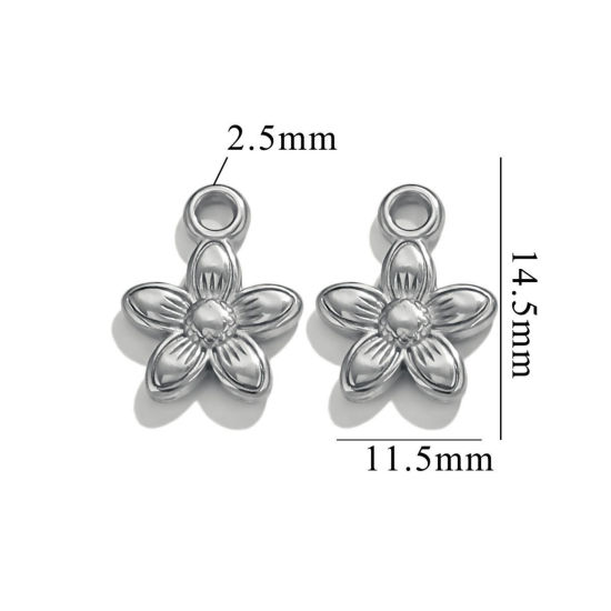 Image de 2 Pcs Breloques en 304 Acier Inoxydable Fleur Argent Mat 15mm x 11.5mm