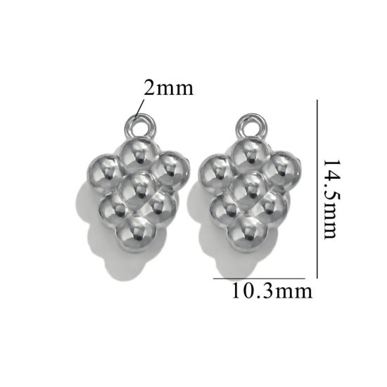 Image de 2 Pcs Breloques en 304 Acier Inoxydable 3D Raisins Argent Mat 15mm x 11mm