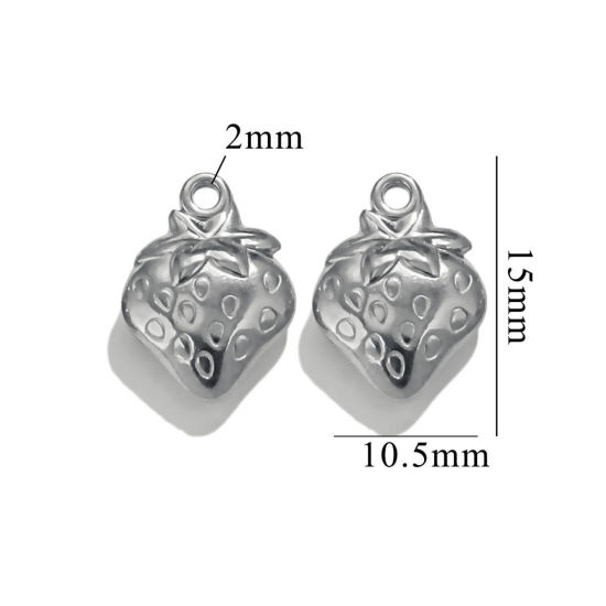 Image de 2 Pcs Breloques en 304 Acier Inoxydable 3D Fraises Argent Mat 15mm x 11mm