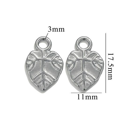 Image de 2 Pcs Breloques en 304 Acier Inoxydable Feuille Argent Mat 18mm x 11.5mm