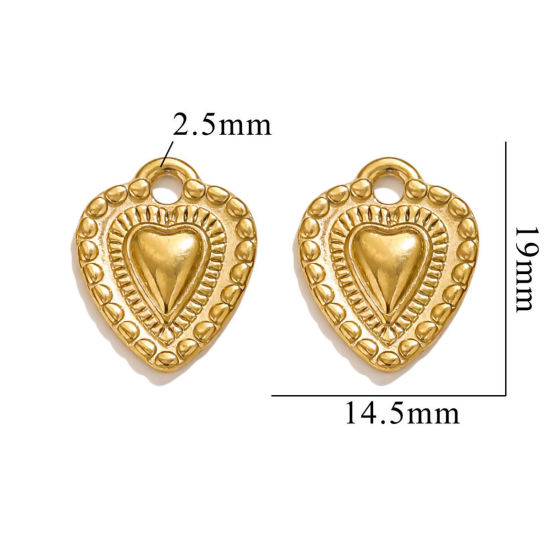 Picture of 2 PCs Vacuum Plating 304 Stainless Steel Charms 18K Gold Plated Heart 19.5mm x 15mm