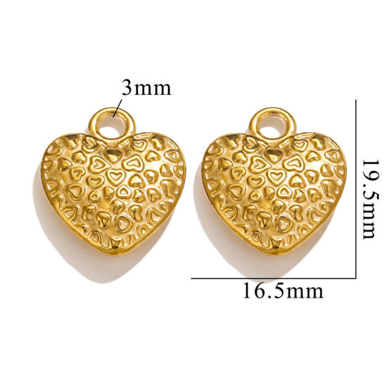 Picture of 2 PCs Vacuum Plating 304 Stainless Steel Charms 18K Gold Plated Heart 20mm x 17mm