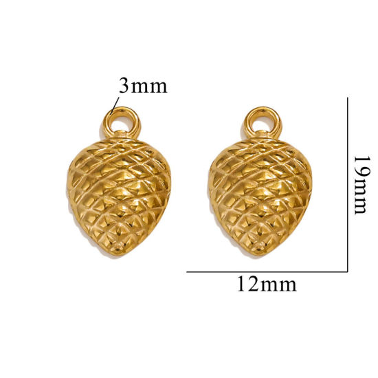 Picture of 2 PCs Vacuum Plating 304 Stainless Steel Charms 18K Gold Plated Pine Cone 19mm x 12mm