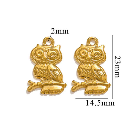 Picture of 2 PCs Vacuum Plating 304 Stainless Steel Charms 18K Gold Plated Owl Animal 23mm x 15mm