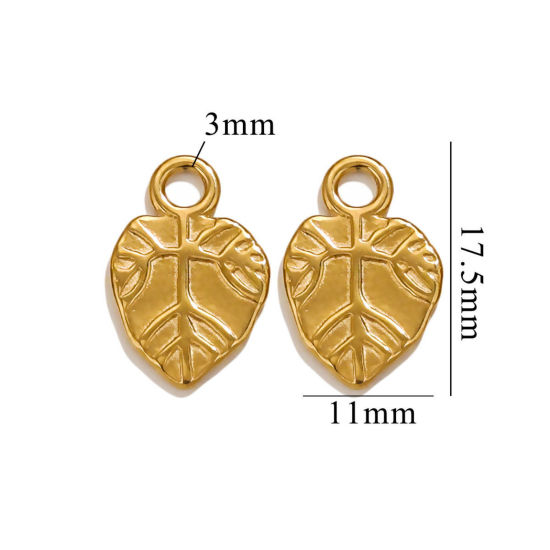 Picture of 2 PCs Vacuum Plating 304 Stainless Steel Charms 18K Gold Plated Leaf 18mm x 11.5mm