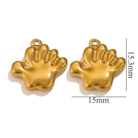 Picture of 2 PCs Vacuum Plating 304 Stainless Steel Charms 18K Gold Plated Hand 15.5mm x 15mm