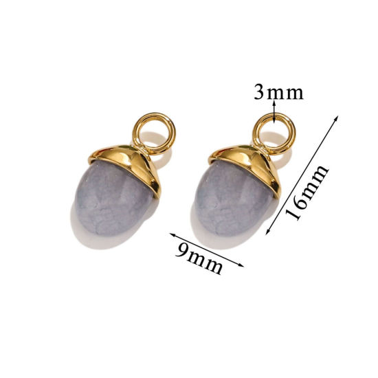 Image de 1 Pièce Breloques en 304 Acier Inoxydable & Gemme Placage sous Vide Gland du Chêne Plaqué Or 18K Gris Clair 16mm x 9mm