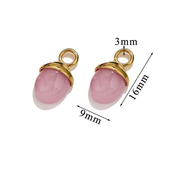 Image de 1 Pièce Breloques en 304 Acier Inoxydable & Gemme Placage sous Vide Gland du Chêne Plaqué Or 18K Rose Clair 16mm x 9mm