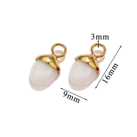 Image de 1 Pièce Breloques en 304 Acier Inoxydable & Gemme Placage sous Vide Gland du Chêne Plaqué Or 18K Blanc 16mm x 9mm