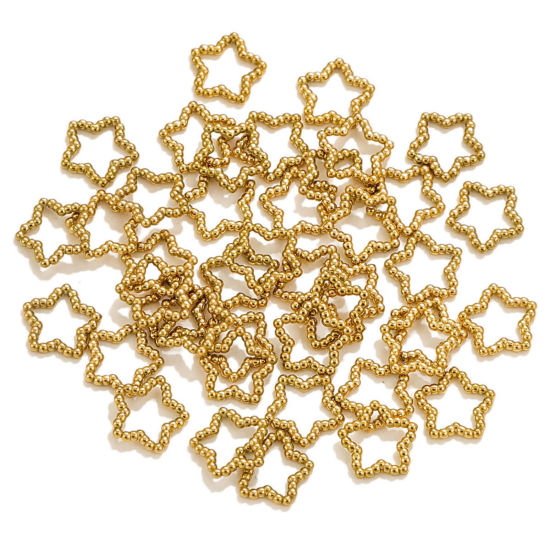 Picture of 5 PCs 0.9mm 304 Stainless Steel Closed Soldered Jump Rings Findings Pentagram Star 18K Gold Plated 7mm x 7mm