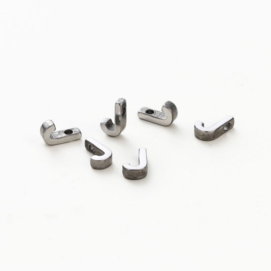 Изображение 5 ШТ 304 Нержавеющая Сталь Мини Подвески Серебряный Тон Заглавная буква Сообщение“ J ” Ролик Полировка 10мм x 6мм