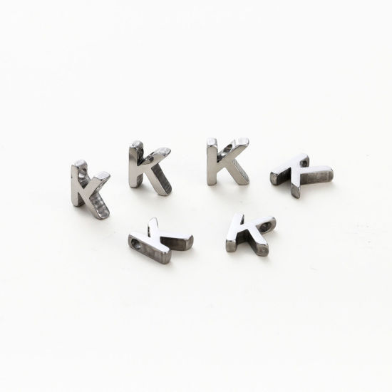 Изображение 5 ШТ 304 Нержавеющая Сталь Мини Подвески Серебряный Тон Заглавная буква Сообщение“ K ” Ролик Полировка 9мм x 8мм