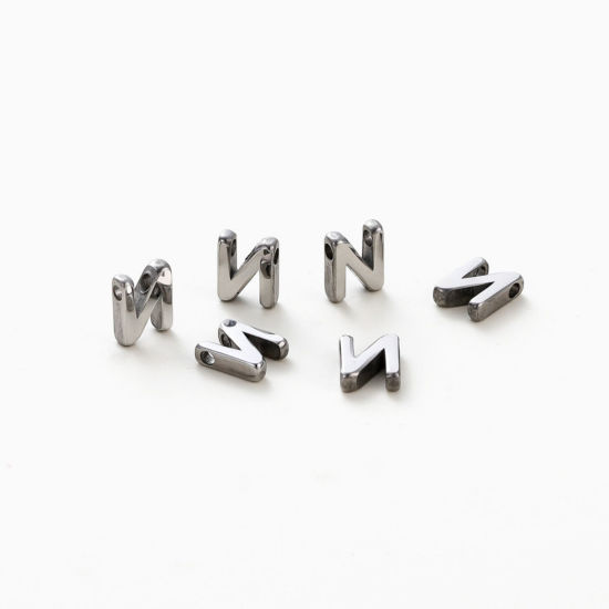 Изображение 5 ШТ 304 Нержавеющая Сталь Мини Подвески Серебряный Тон Заглавная буква Сообщение“ N ” Ролик Полировка 9.5мм x 7мм