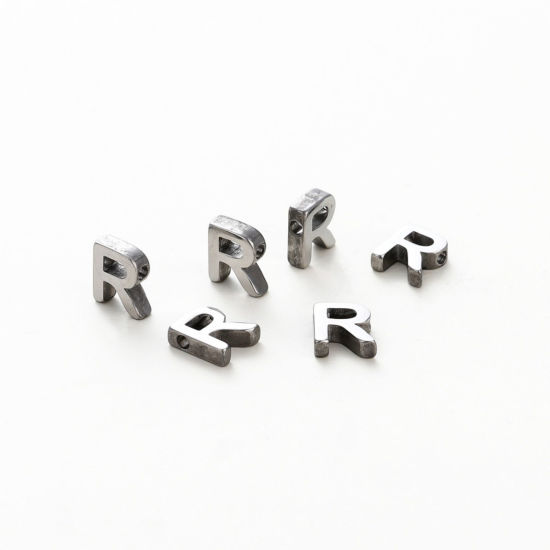 Изображение 5 ШТ 304 Нержавеющая Сталь Мини Подвески Серебряный Тон Заглавная буква Сообщение“ R ” Ролик Полировка 9мм x 8мм