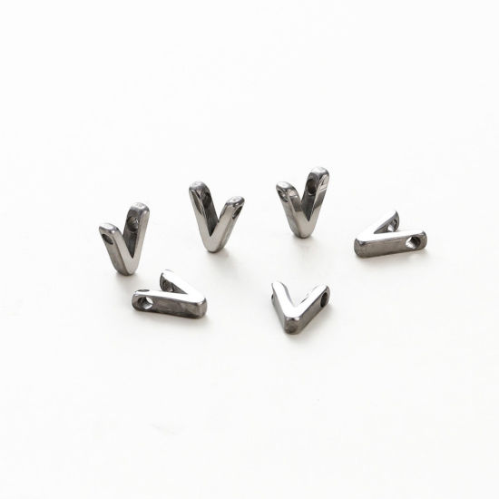 Изображение 5 ШТ 304 Нержавеющая Сталь Мини Подвески Серебряный Тон Заглавная буква Сообщение“ V ” Ролик Полировка 10мм x 8мм