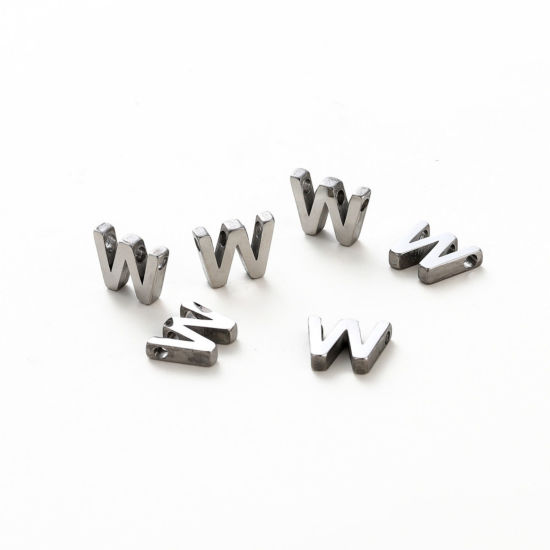 Изображение 5 ШТ 304 Нержавеющая Сталь Мини Подвески Серебряный Тон Заглавная буква Сообщение“ W ” Ролик Полировка 11.5мм x 9.5мм