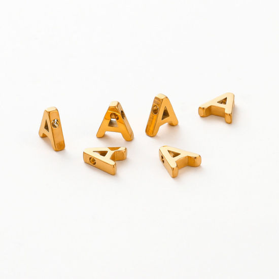 Immagine di 5 Pz Placcatura Sottovuoto 304 Acciaio Inossidabile Mini Ciondoli Placcato Oro 18K Lettera Maiuscola Messaggio " A " Brunitura a Rulli