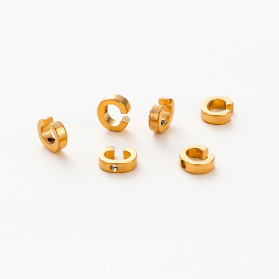Immagine di 5 Pz Placcatura Sottovuoto 304 Acciaio Inossidabile Mini Ciondoli Placcato Oro 18K Lettera Maiuscola Messaggio " C " Brunitura a Rulli 9.5mm x 8mm