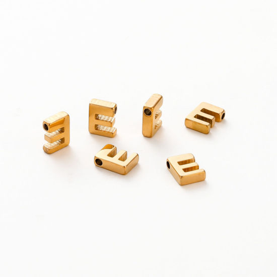 Immagine di 5 Pz Placcatura Sottovuoto 304 Acciaio Inossidabile Mini Ciondoli Placcato Oro 18K Lettera Maiuscola Messaggio " E " Brunitura a Rulli 9mm x 7mm