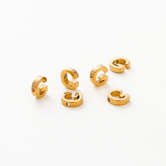 Immagine di 5 Pz Placcatura Sottovuoto 304 Acciaio Inossidabile Mini Ciondoli Placcato Oro 18K Lettera Maiuscola Messaggio " G " Brunitura a Rulli 10mm x 9mm
