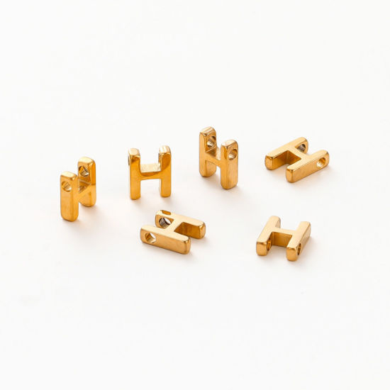 Immagine di 5 Pz Placcatura Sottovuoto 304 Acciaio Inossidabile Mini Ciondoli Placcato Oro 18K Lettera Maiuscola Messaggio " H " Brunitura a Rulli 9mm x 7mm