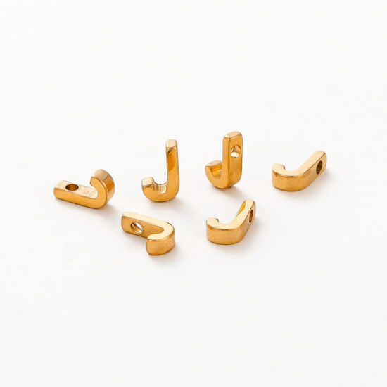 Immagine di 5 Pz Placcatura Sottovuoto 304 Acciaio Inossidabile Mini Ciondoli Placcato Oro 18K Lettera Maiuscola Messaggio " J " Brunitura a Rulli 10mm x 6mm